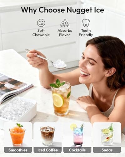 EUHOMY Nugget Ice Maker Countertop with Handle, Ready in 6 Mins, 38lbs/Day, Removable Top Cover, Self-Cleaning, Portable Chewable Ice Maker with Basket, Scoop, for Home/RV/Party/Camping (Black) — view 3