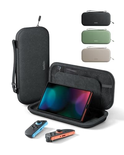 Belkin Nintendo Switch 2 Case, Travel Bag w/AirTag Holder & Storage Pocket for Up to 12 Game Cards - Portable, Lightweight Carrying Case w/Hard Shell, Soft Interior, Switch 2 Accessories - Charcoal
