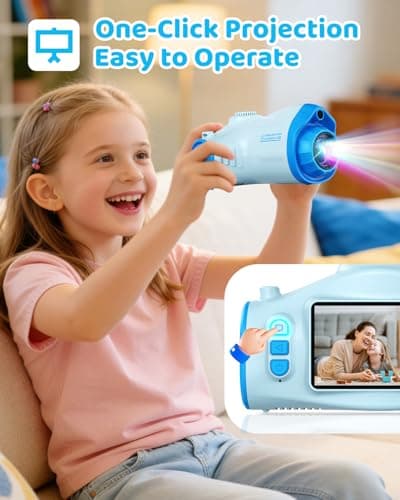 Kids Camera with Projector, 1080P Digital Video Camcorder, 48MP Photo Camera, Portable Toddler Camera Christmas Birthday Travel Gift Toy for Boys Girls Age 3 4 5 6 7 8 9 10 11 12, Blue — view 2