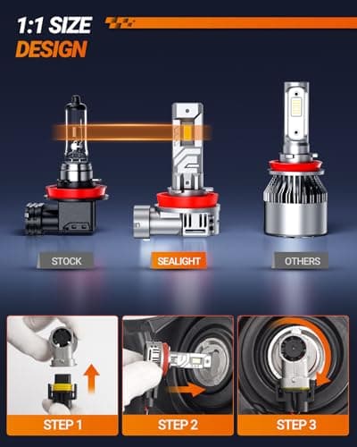 SEALIGHT H11 9005 LED Headlight Bulbs Combo, 96000LM 900% Brighter 6500K Cool White H11/H8/H9/H16 9005/HB3 LED Bulbs Combo with Cooling Fan, 1:1 Mini Size Plug and Play, Halogen Replacement, Pack of 4 — view 2