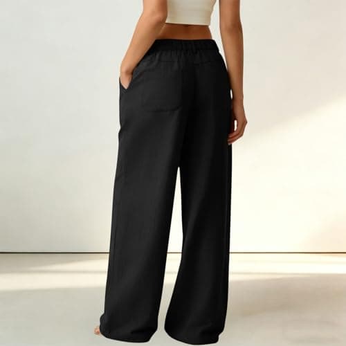 Wide Leg Pants Women High Waisted Palazzo Trousers Summer Casual Cotton Pants with Pockets Flowy Beach Outfits Black — view 5