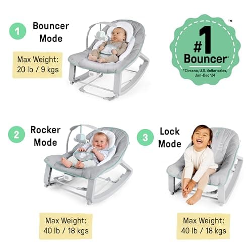 Ingenuity Keep Cozy 3-in-1 Grow with Me Vibrating Baby Bouncer, Seat & Infant to Toddler Rocker, Vibrations & -Toy Bar, 0-30 Months Up to 40 lbs (Weaver) — view 4