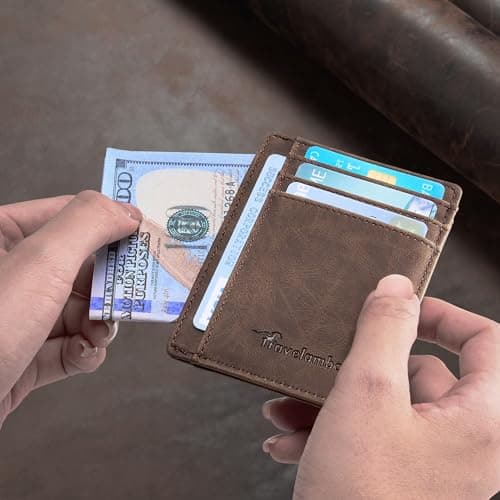 Travelambo Front Pocket Minimalist Leather Slim Wallet RFID Blocking Medium Size(Crazy Horse Coffee) — view 2