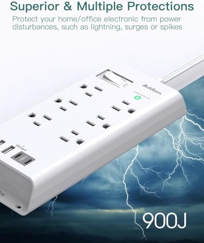 Power Strip Surge Protector - Addtam 10Ft Long Extension Cord with 6 Outlets and 4 USB Ports(2USB C), Flat Plug Overload Surge Protection Outlet Strip, Wall Mount for Home, Office and More — view 3