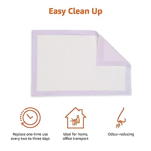 Amazon Basics Cat Pee Pads, Super Absorbent, Odor Control with Fresh Scent, Universal Fit for Litter Box, Multi Cat, Disposable, White/Purple, 100 Count — view 2