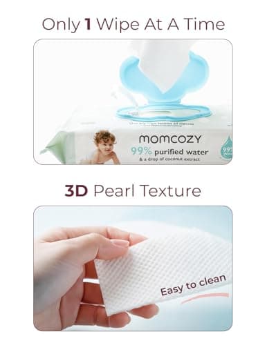 Momcozy Baby Wipes-Extra Large Size Design, 99% Water Based, Unscented & Hypoallergenic, Cleansing & Moisturizing Baby Wipes for Sensitive Skin, 240 Count (4 packs) — view 7