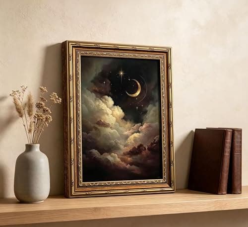 Vintage Gold Framed Celestial Wall Art, Moody Moon and Stars Gothic Painting Canvas Print, Dark Academia Wall Decor,Mystical Celestial Poster Artwork, for Living Room Bedroom Bathroom — view 7