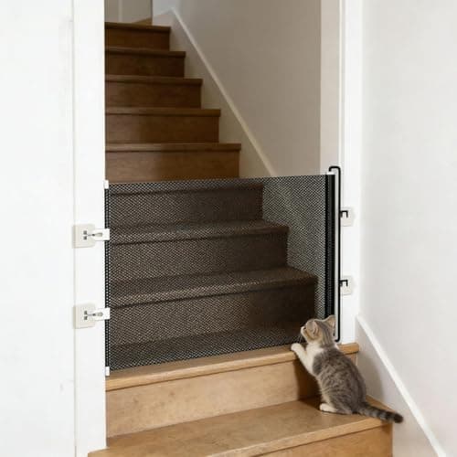 Retractable Dog Gate - No-Drill Door Fence for Indoor Outdoor, Extendable Barrier for Apartments Stairs Hallways Kitchens Balconies, Adjustable Puppy Gate for Doorways (Height: 15.7 inches) — view 4