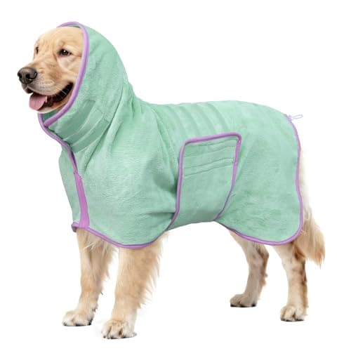 Soft Dog Bathrobe Fast Drying Dog Coat, Super Absorbent Dog Towels for After Bath, Microfiber Pet Robe Adjustable Collar & Belly Warm Keeping Dogs Coat for Pet Dogs & Cats (Green, X-Large)