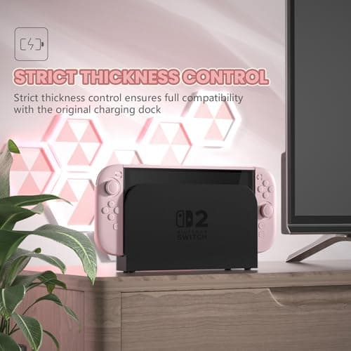 PlayVital Protective Case for Nintendo Switch 2 - Cute Dockable Hard Case Shell for Switch 2 with Thumb Grip & Sticker & Button Caps, Anti-Scratch & Shockproof Cover Skin - Cherry Blossoms Pink