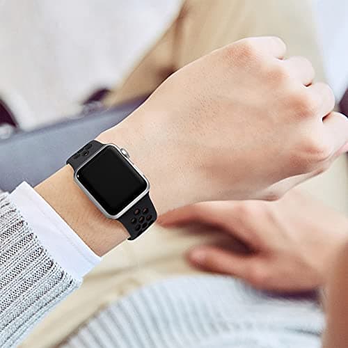 Lerobo Compatible with Apple Watch Band 44mm 45mm Series 10 11 46mm 42mm 49mm Men Women,Soft Silicone Breathable Sport Band Compatible for Apple Watch Ultra SE 3 2 for iWatch Series 9 8 7 6 5 4 3 Black — view 4