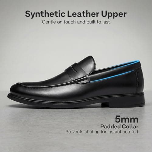 HEEZ Men's Penny Loafers, Casual Loafer Dress Shoes for Men Comfortable, Slip on Loafers for Business Formal Wedding Party Office Classic Black — view 3