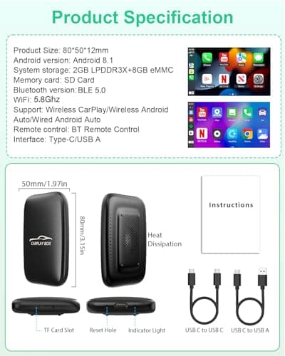 Upgraded Wireless CarPlay Adapter and Android Auto Wireless Adapter-Magic Link Ai Box Support Netflix/YouTube/Mirroring/TF Card Converts Wired to Wireless Carplay for OEM Wired CarPlay Cars — view 5