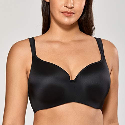 DELIMIRA Women's Balconette Bra Plus Size Full Coverage Tshirt Seamless Underwire Bras Back Smoothing Black 44C — view 5
