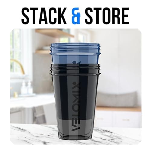 VELOMIX -2 Pack- 20 oz Protein Shaker Bottles for Protein Mixes - 2x Wire Whisk | Leak Proof Shaker Cups for Protein Shakes and Pre Workout | Protein Shaker Bottle Pack (B5) Blue/Black — view 5