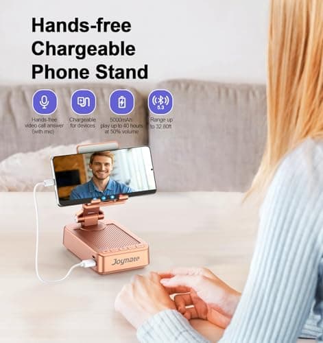 Joymate Gifts for Women Girls, Bluetooth Speaker Phone Stand with Charging Function 360° Rotable Adjustable Cell Phone Holder with HD Surround Sound for Desk Fits All Phones,Tablet (Rose Gold)