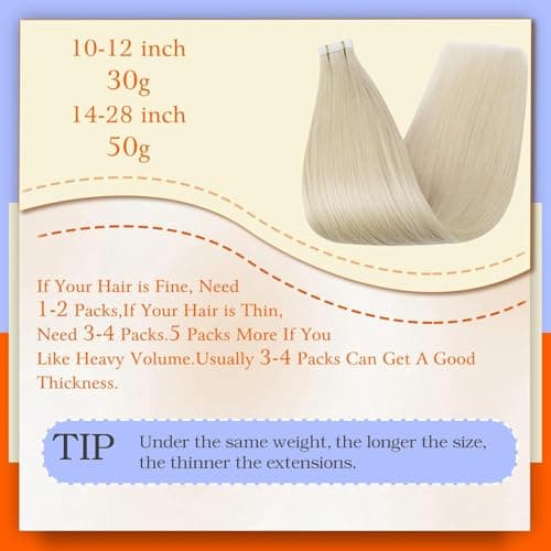 Full Shine Tape in Hair Extensions Human Hair 12 Inch Color 60 Platinum Blonde Adhesive Hair Extensions for Women 30 Grams 20 Pcs Tape in Extensions Real Human Hair Invisible Extensions — view 3