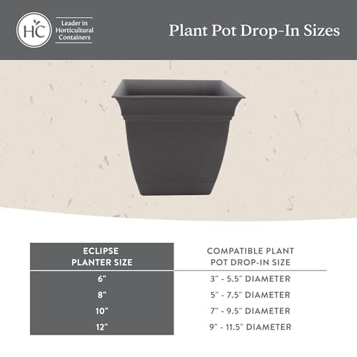 The HC Companies Eclipse Square Plastic Planter w/Attached Saucer - Outdoor & Indoor Plant Pot with Drainage Holes - Lightweight, UV-Resistant Plastic Pots for Plants (10" Slate Blue, Pack of 2) — view 6