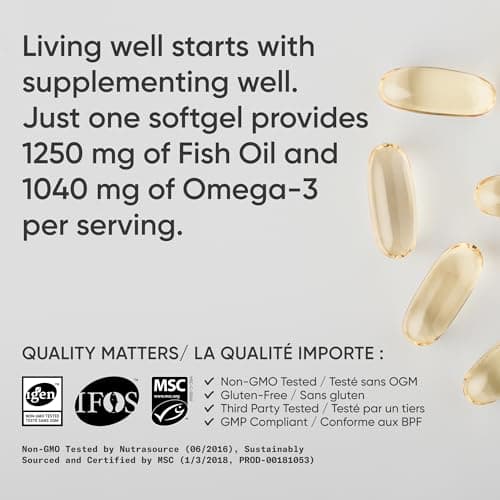 Sports Research Triple Strength Omega 3 Fish Oil - Burpless Fish Oil Supplement w/EPA & DHA Fatty Acids from Wild Alaskan Pollock - Heart, Brain & Immune Support for Men & Women - 1250 mg, 90 ct — view 4