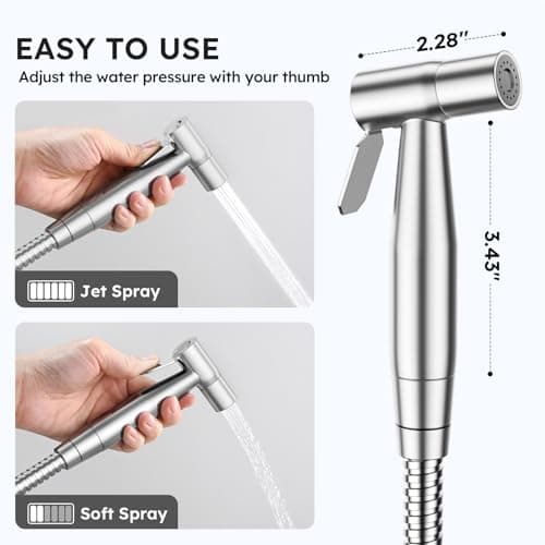 Arofa Handheld Bidet Sprayer for Toilet-Adjustable Water Pressure Control with Bidet Hose for Feminine Wash, Stainless Steel Brushed Nickel Cloth Diaper Bidet Toilet Sprayer for Baby Wash — view 3
