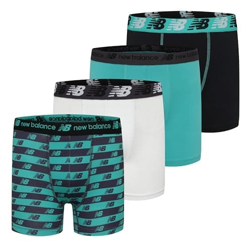 New Balance Boys' 3.5" Underwear, Performance Boxer Briefs (4 Pack), Midnight Violet/Ice/Airy Teal/Black, Medium