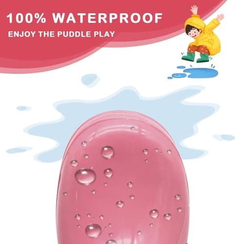EUXTERPA Girls Waterproof Rain Boots Kids Toddler Solid Color Boots with Easy On Handles, Pink, Little Kid Size 12 — view 3