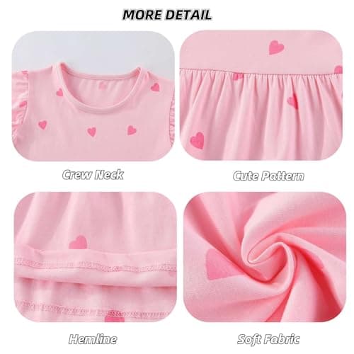 Winzik Girls Dress, Toddler Summer Short Sleeve Cotton Casual Ruffle Dresses Clothes 18M-7Y(5-6 Years, Pink Heart) — view 4