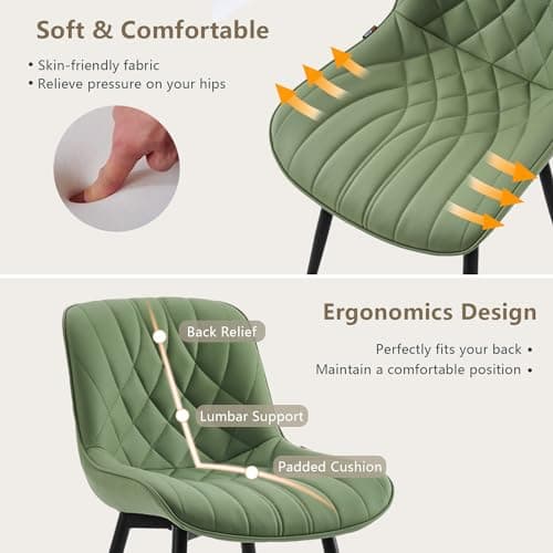 YOUNUOKE Dining Chairs Set of 2, Mid Century Modern Kitchen Chairs with Mid Back and Metal Legs, Upholstered Faux Leather Armless Accent Chairs for Living Room Waiting Room Bedroom, Olive Green — view 4