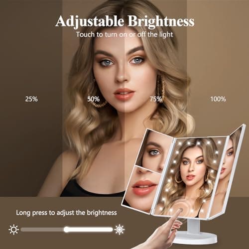 HUONUL Makeup Mirror, Vanity Mirror with Lights, 2X/3X/10X Magnification, Touch Control, Trifold, Dual Power Supply, Birthday Gifts for Women, Wife, Mom, Girls,Dorm Room Essentials — view 2