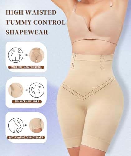 sellto Tummy Control Shapewear Shorts High Waisted Body Shaper Shapewear Underwear Slip Shorts for Under Dresses (CA/US, Alpha, Large, Regular, Regular, Nude) — view 2