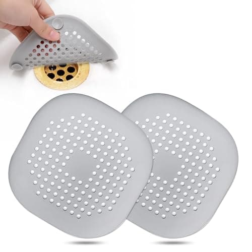 Bovinde Hair Drain Catcher,Square Cover for Shower 2 Pack (Sliver Grey)