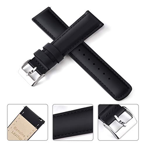 Ritche Genuine Black Leather Watch Band 22mm Classic Vintage Quick Release Top Grain Leather Watch Strap — view 3