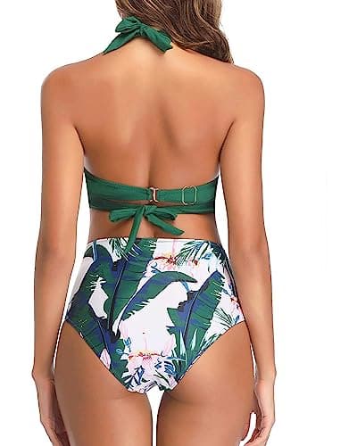 Tempt Me Women Two Piece Swimsuit High Waisted Bikini Halter Vintage Retro Bathing Suit Push up Swimwear, Neon Green, Large — view 4