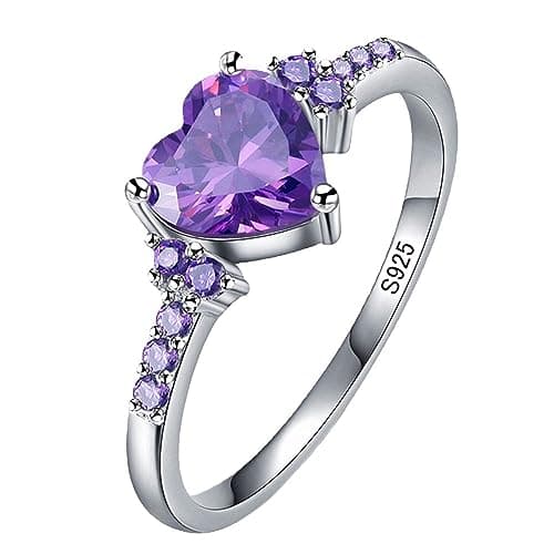 Viyuroyk 925 sterling silver Purple Zircon heart ring Wedding ring Engagement ring Cubic Zirconia Diamond Rings Clothing, Shoes & Jewelry Women Jewelry Rings Statement (US Code 8)