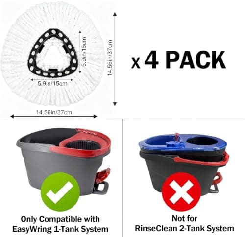 Spin Mop Replacement Microfiber Head Refill for O Cedar EasyWring (4 PCS)