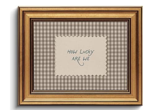 WZGZXU Vintage Gold Framed Wall Art How Lucky Are We Wall Decor Gingham Canvas Art Inspirational Pictures Painting Quotes Artwork Prints For Livingroom Classroom