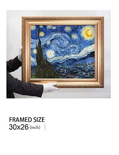 DECORARTS - Starry Night - Vincent Van Gogh. Giclee Print on Canvas with Matching Golden-Relief Framed Wall Art. Total with Framed Size: 30x26 — view 5