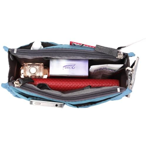 Periea Chelsy Handbag Organizer Insert 13 Pocket Purse Organiser with 2 Zipped Compartments Washable Reinforced Handles Structured Padding S M L (Blue, Medium) — view 7