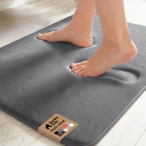 GORILLA GRIP Thick Memory Foam Bathroom Mat, Soft Absorbent Bathtub Mats, Durable Underside, Machine Washable Quick Dry Bathmat Rug, Shower and Tub Floor Rugs, Bath Accessories, 61x43 cm, Graphite