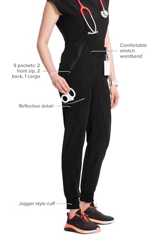 Infinity Women's Scrub Jogger Pants Mid Rise Bottoms with 5 Pockets, Moisture Wicking & 360° Stretch Fabric - CK110A, M, Black — view 3