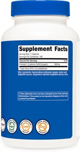 Nutricost N-Acetyl L-Cysteine (NAC) 600mg, 180 Capsules — view 4