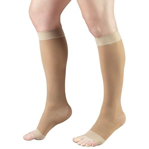 Truform Sheer Compression Stockings, 15-20 mmHg, Women's Knee High Length, Open Toe, 20 Denier, Light Beige, Small