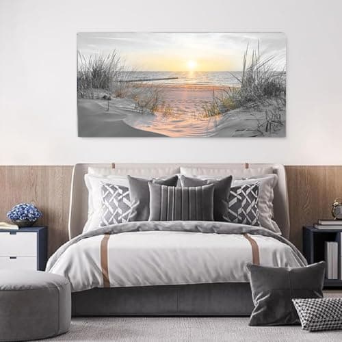 Yxbhhym-Beach Wall Art Prints Sunset Black and White Wall Art Coastal Wall Decor Ocean Picture for Living Room Wall Art Bedroom Seascape Artwork Sea Scene Painting Modern Bathroom Office Decor — view 2