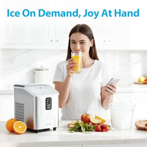 Aeitto Ice Maker Countertop 26lbs/24H, Ice Machine 8 Ice Cubes Ready in 6 Mins, 2 Sizes of Bullet Ice Portable Ice Makers with Basket & Scoop, Auto Self-Cleaning for Home/Kitchen/Office Stainless — view 5