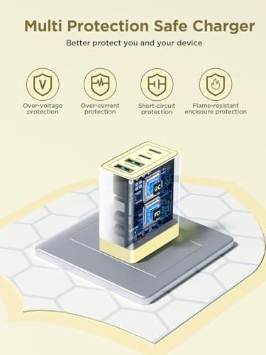 USB C Charger Block, 40W 4-Port Fast Charger 20W Type C Charging Block 3.1A USB Wall Charger Dual Port PD+QC Charging Cube for iPhone 16 15 14 13 12 Pro Max XS, iPad, Samsung Phone (Yellow) — view 3