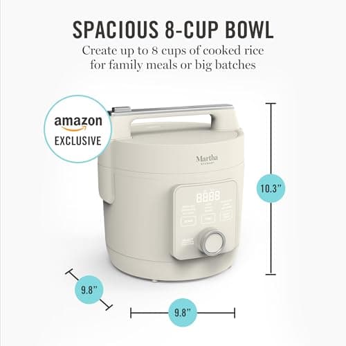 Martha Stewart Rice Cooker, 4 Cup (Uncooked) / 8 Cup (Cooked), Ceramic Non-Stick Removable Pot, Keep Warm, Measure Markings, Steam Basket, Brown & Sushi Rice, Quick Cook, Quinoa, Grains, Oats, Linen Cream — view 9