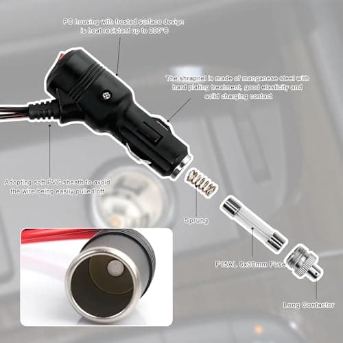 JUSTTOP Car Cigarette Lighter Splitter, 12V/24V 1 to 3 Power Charger Port with 15A Fuse, 3 Way Socket Splitter Cigarette Lighter Extension Cord with On Off Switch, Car Accessories — view 3