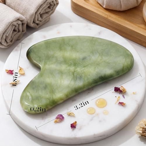 BAIMEI Gua Sha Facial Tool for Self Care, Massager Tool for Face and Body, Manual Back Massagers,Made of Xiuyan Jade, Relieve Tensions and Reduce Puffiness-Green — view 4