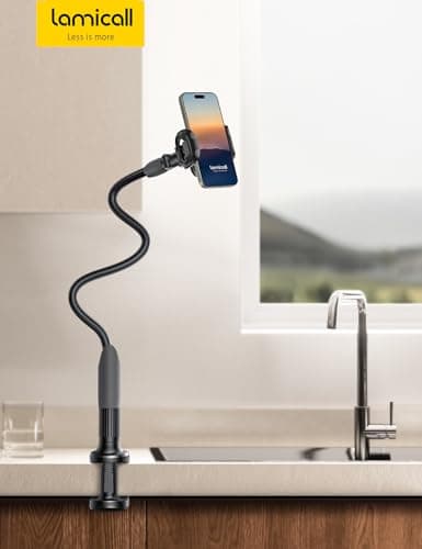 Lamicall Gooseneck Phone Holder for Bed - Cell Phone Mount Clamp Clip, Flexible Long Arm, Overhead Mount for Desk Headboard Bedside, Gifts for iPhone Air 17 Pro Max, 16 15 14 Pro Max and 4-7" Phone — view 6