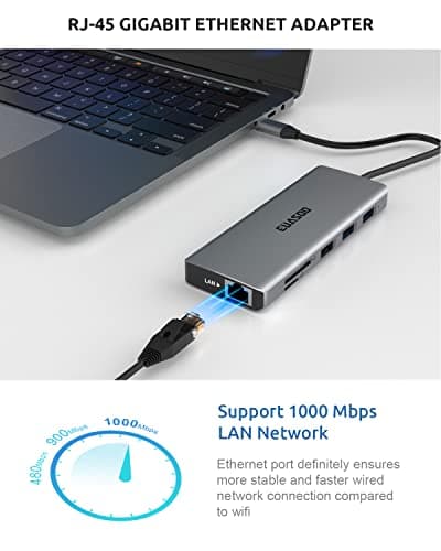 EUASOO 11 in 1 Triple Display USB C Docking Station with Dual 4K HDMI, 1000Mbps Gigabit Ethernet, PD 3.0, 4 USB Ports for MacBook, MacOS Only Support Mirror Mode — view 4